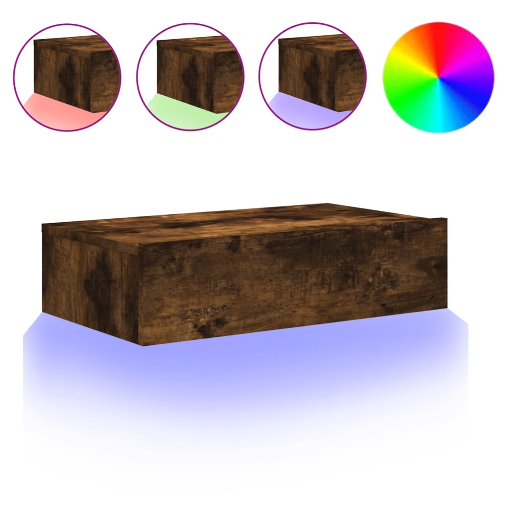 Comodă TV cu lumini LED, stejar fumuriu, 60x35x15,5 cm