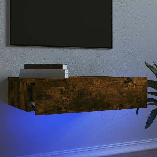 Comodă TV cu lumini LED, stejar fumuriu, 60x35x15,5 cm
