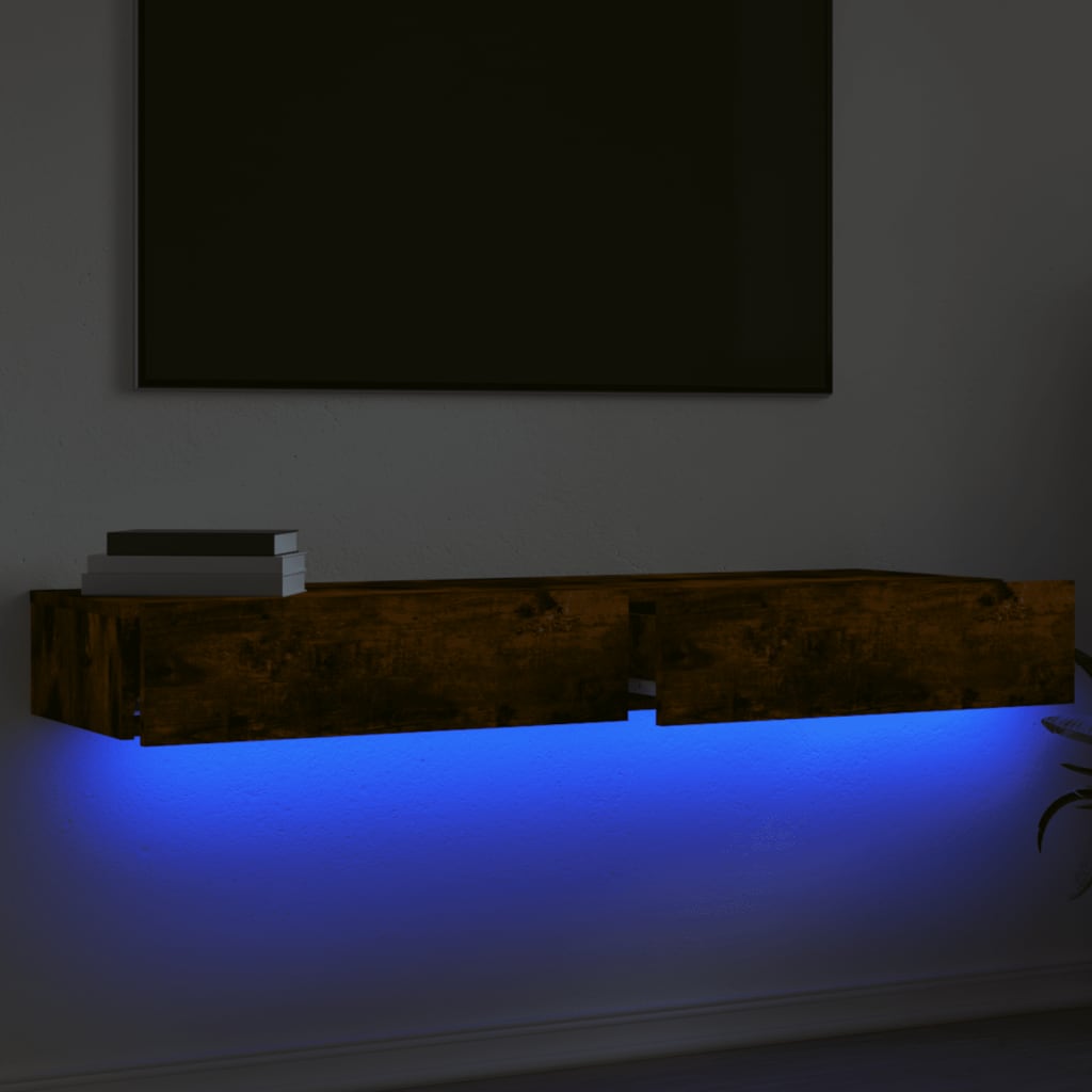 Comode TV cu lumini LED, 2 buc., stejar fumuriu, 60x35x15,5 cm