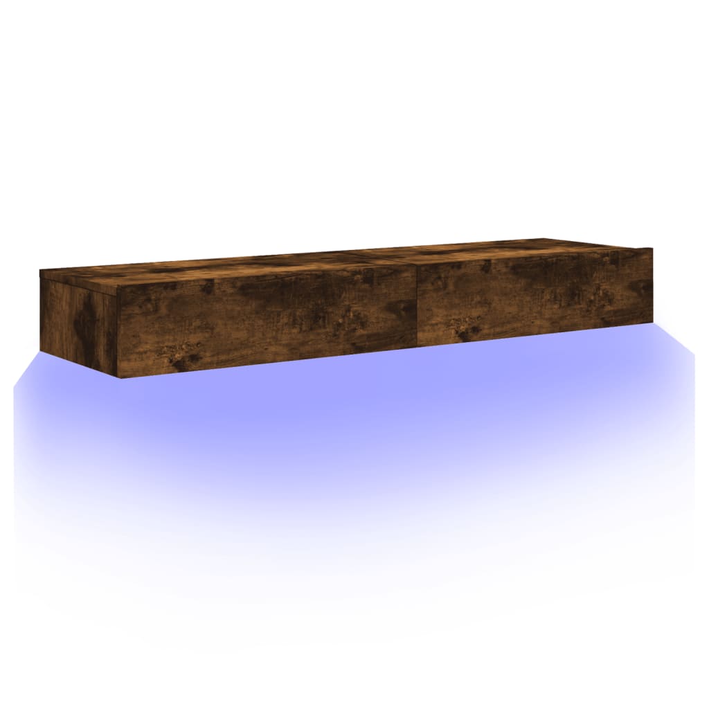 Comode TV cu lumini LED, 2 buc., stejar fumuriu, 60x35x15,5 cm