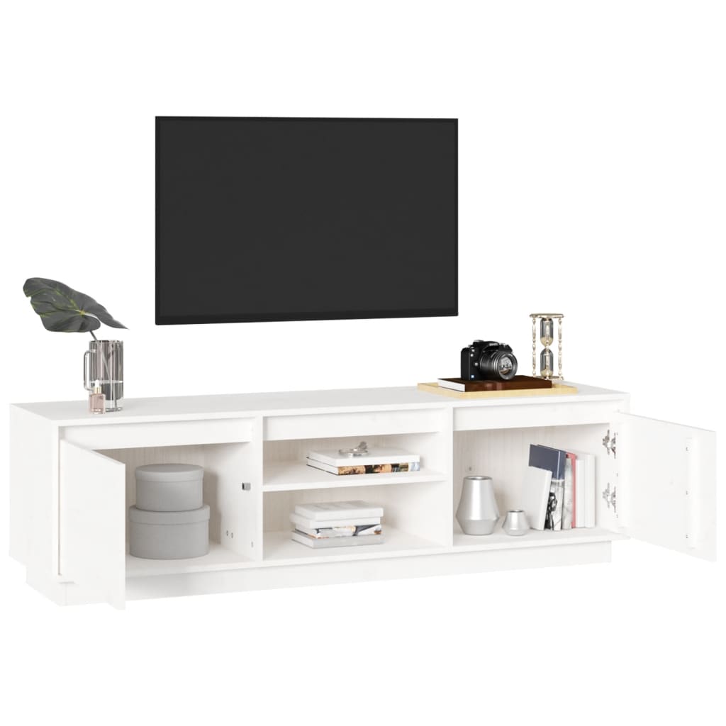 TV chest, white, 140x35x40 cm, solid pine wood
