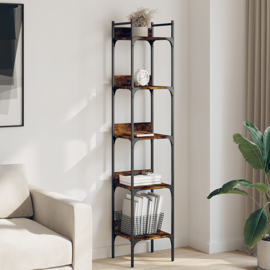 Bibliotecă 5 niveluri stejar afumat 35x30x174 cm lemn prelucrat