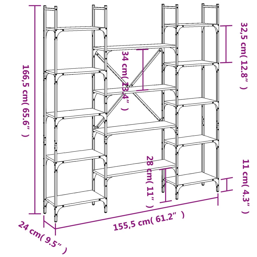 Bibliotecă, stejar sonoma, 155,5x24x166,5 cm, lemn prelucrat