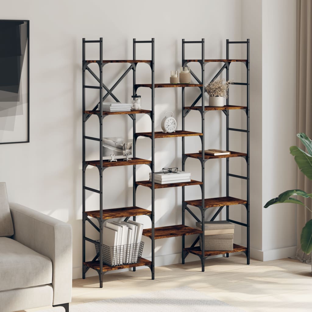 Bibliotecă, stejar fumuriu, 127,5x28,5x172,5 cm, lemn prelucrat