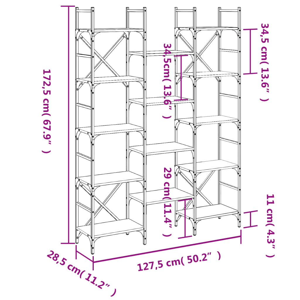 Bibliotecă, stejar fumuriu, 127,5x28,5x172,5 cm, lemn prelucrat