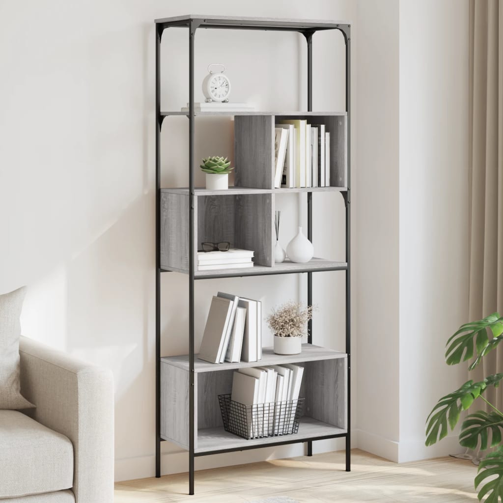 Bibliotecă cu 5 niveluri gri sonoma 76x33x188,5cm lemn compozit