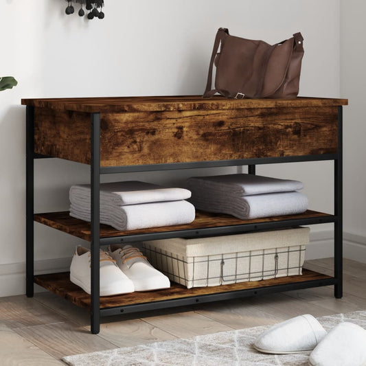 Bancă de pantofi, stejar fumuriu, 70x42,5x50 cm, lemn prelucrat
