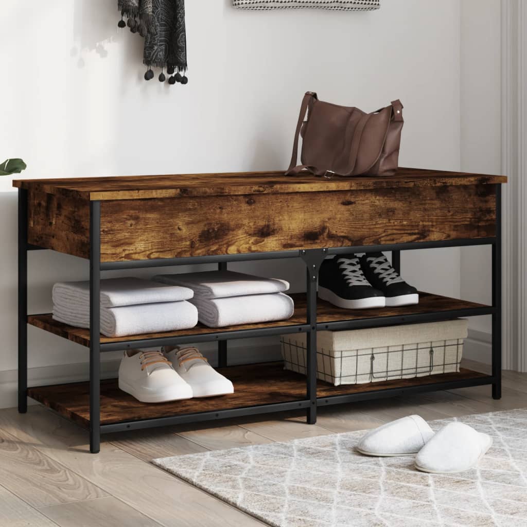 Shoe bench, smoky oak, 100x42.5x50 cm processed wood