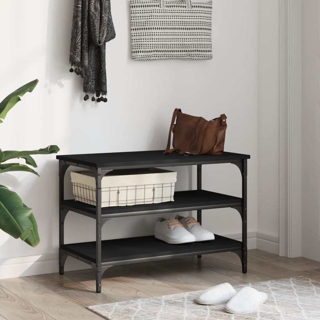 Shoe bench, black, 70x38.5x49 cm, processed wood