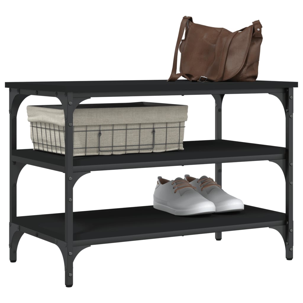 Shoe bench, black, 70x38.5x49 cm, processed wood