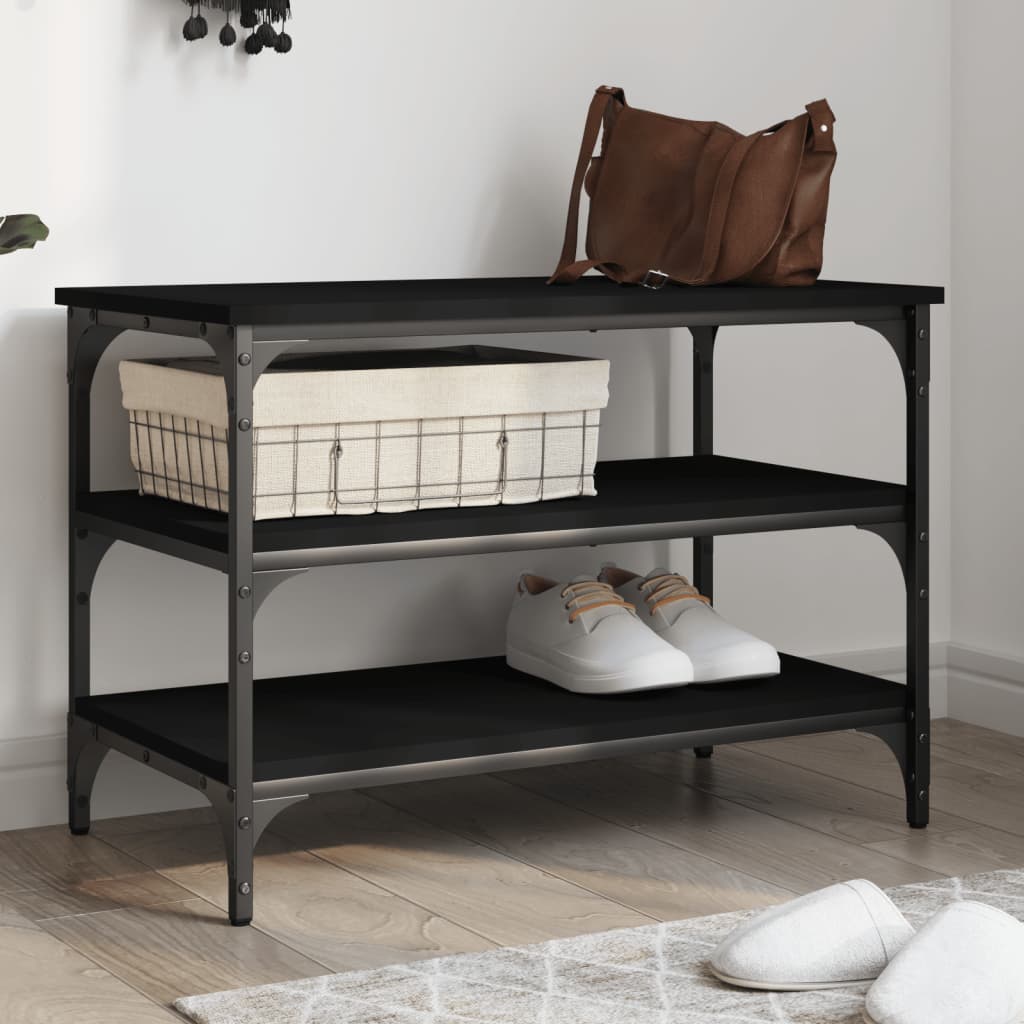 Shoe bench, black, 70x38.5x49 cm, processed wood