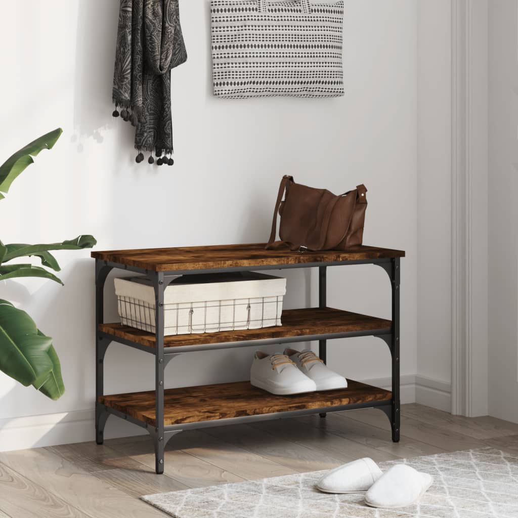 Shoe bench, smoky oak, 70x38.5x49 cm, processed wood