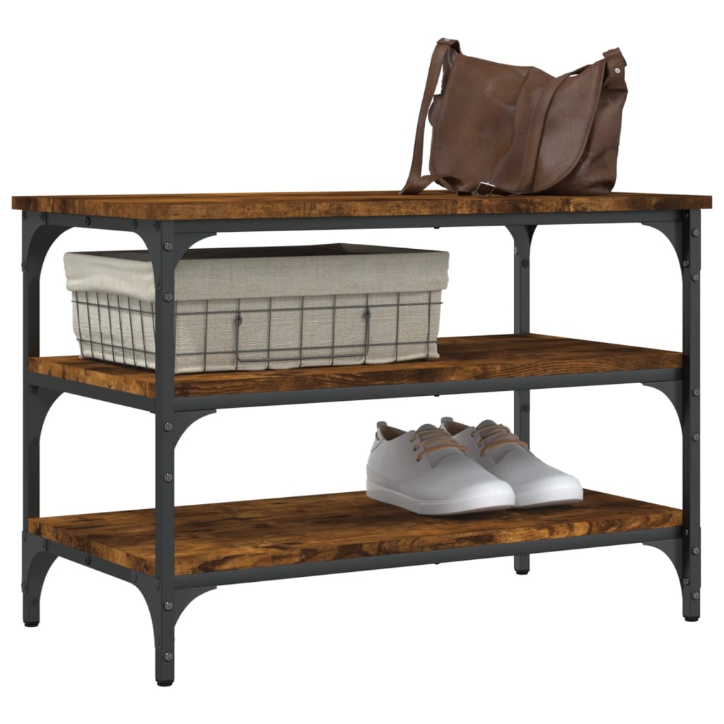 Shoe bench, smoky oak, 70x38.5x49 cm, processed wood