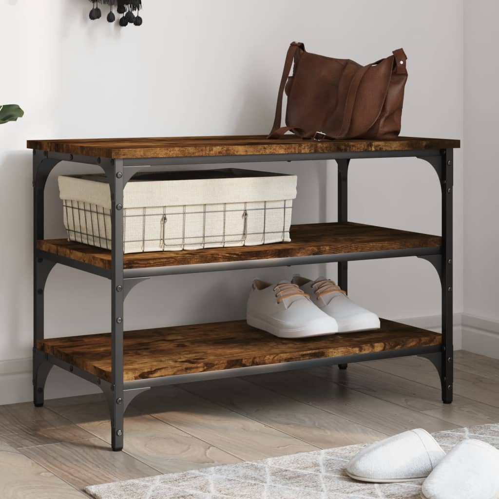 Shoe bench, smoky oak, 70x38.5x49 cm, processed wood