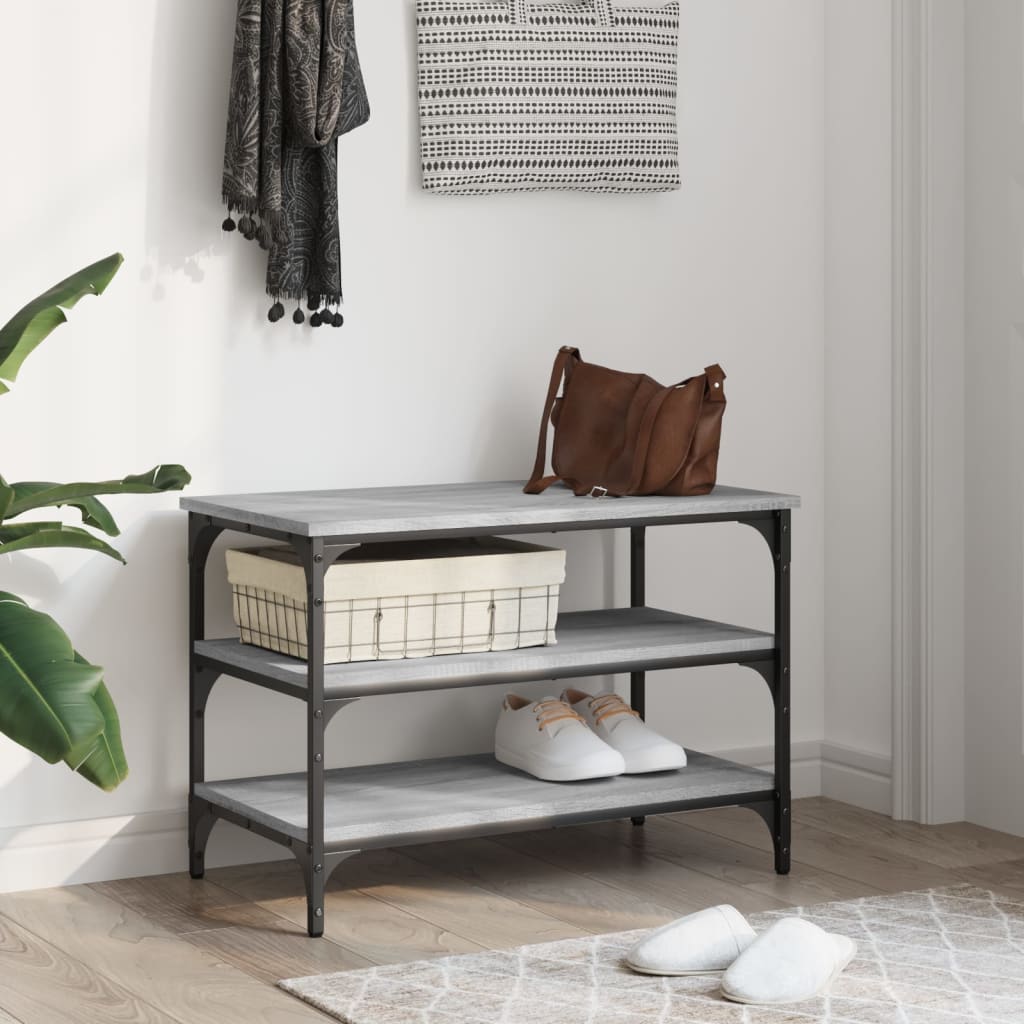 Shoe bench, sonoma grey, 70x38.5x49 cm, processed wood