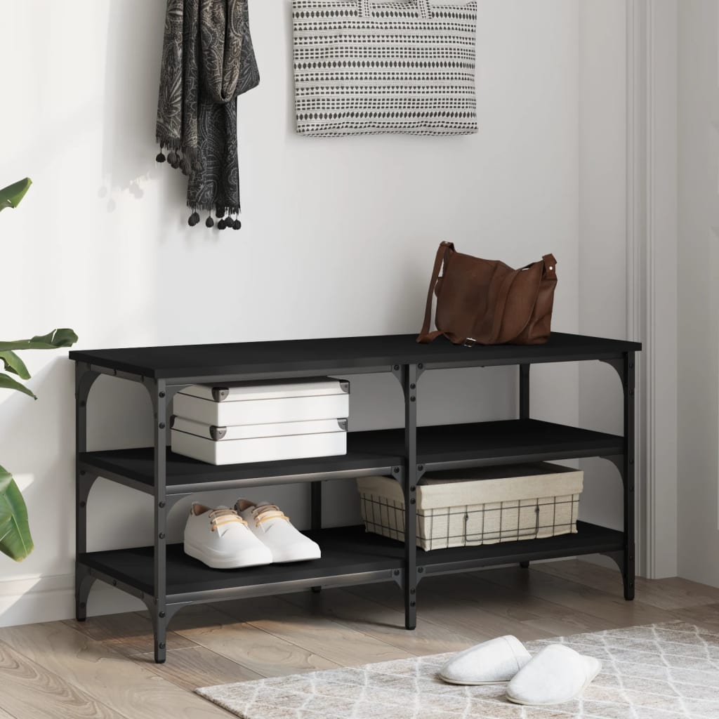 Shoe bench, black, 100x38.5x49 cm, processed wood