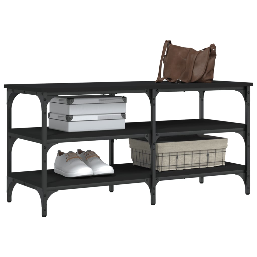 Shoe bench, black, 100x38.5x49 cm, processed wood