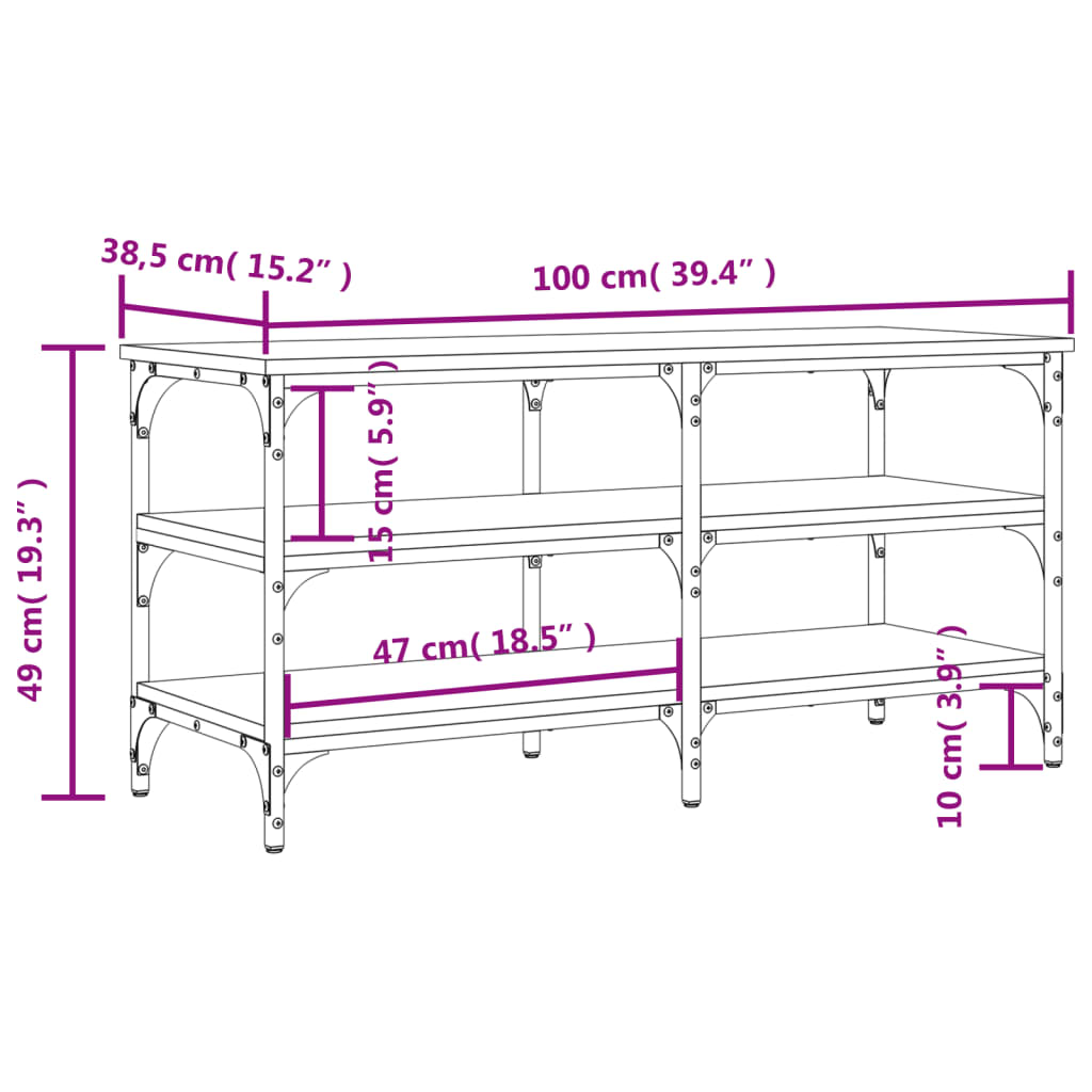 Shoe bench, black, 100x38.5x49 cm, processed wood