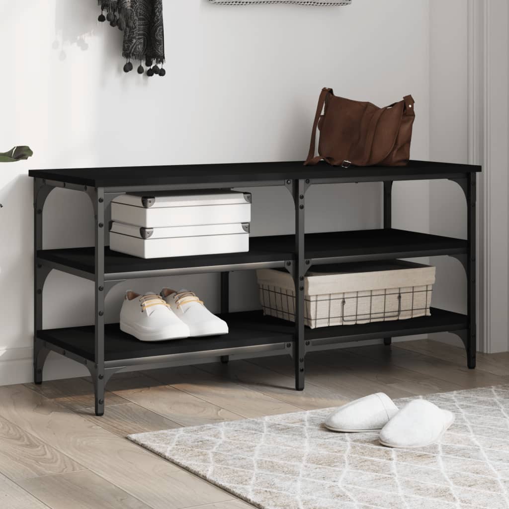 Shoe bench, black, 100x38.5x49 cm, processed wood