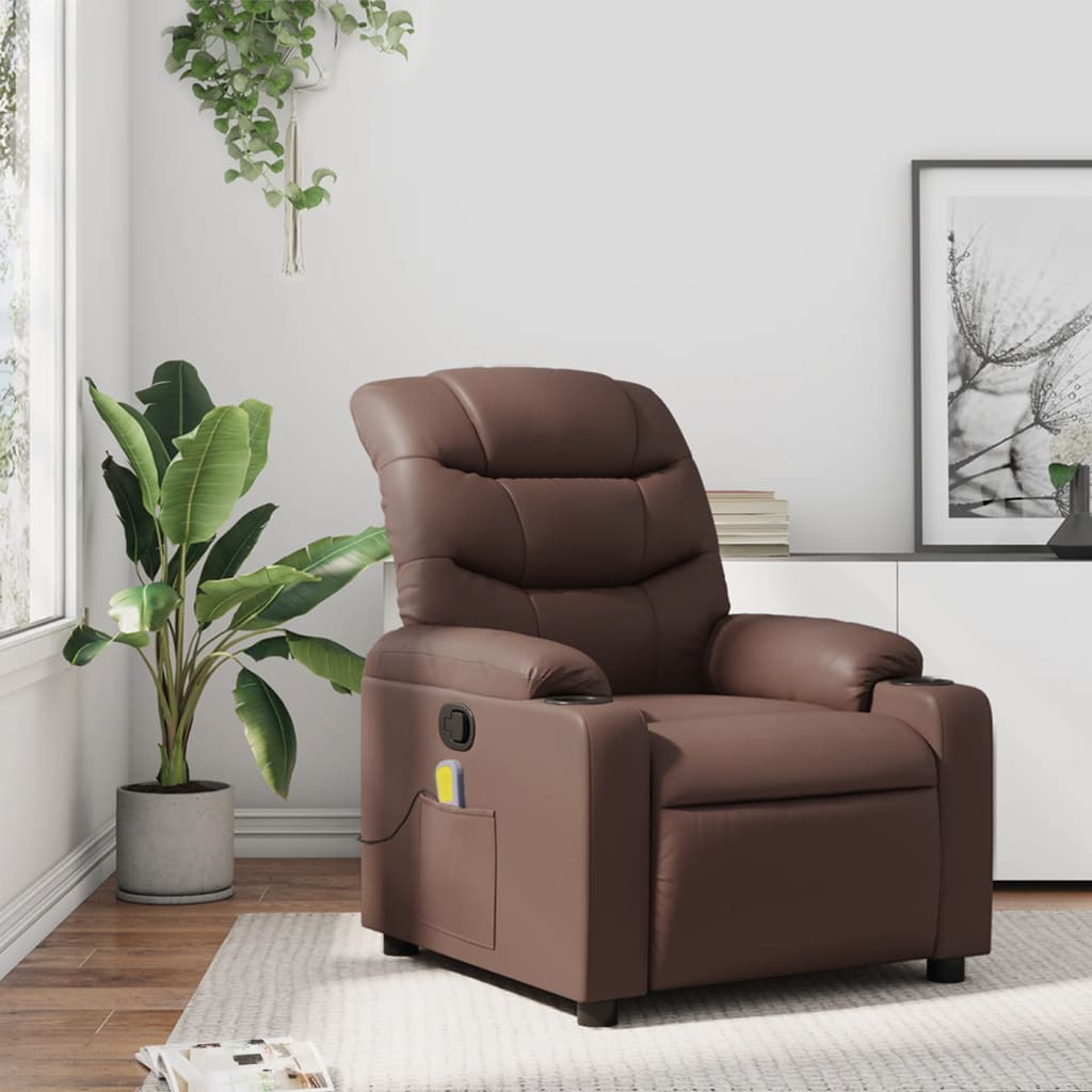 Folding massage chair, brown, ecological leather