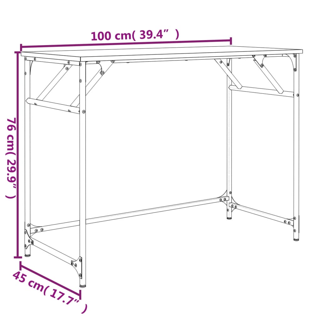 Sonoma oak desk 100x45x76 cm wood/electrostatically painted steel