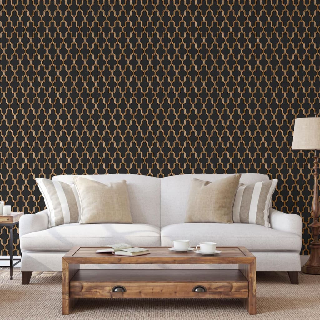 DUTCH WALLCOVERINGS Tapet „Geometric”, negru și auriu
