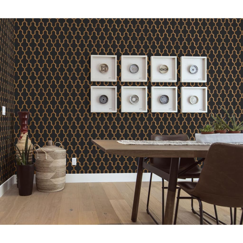 DUTCH WALLCOVERINGS Tapet „Geometric”, negru și auriu