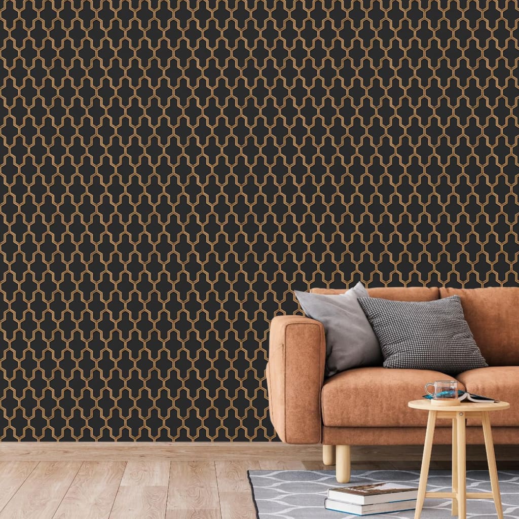 DUTCH WALLCOVERINGS Tapet „Geometric”, negru și auriu