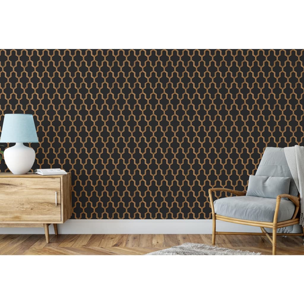 DUTCH WALLCOVERINGS Tapet „Geometric”, negru și auriu